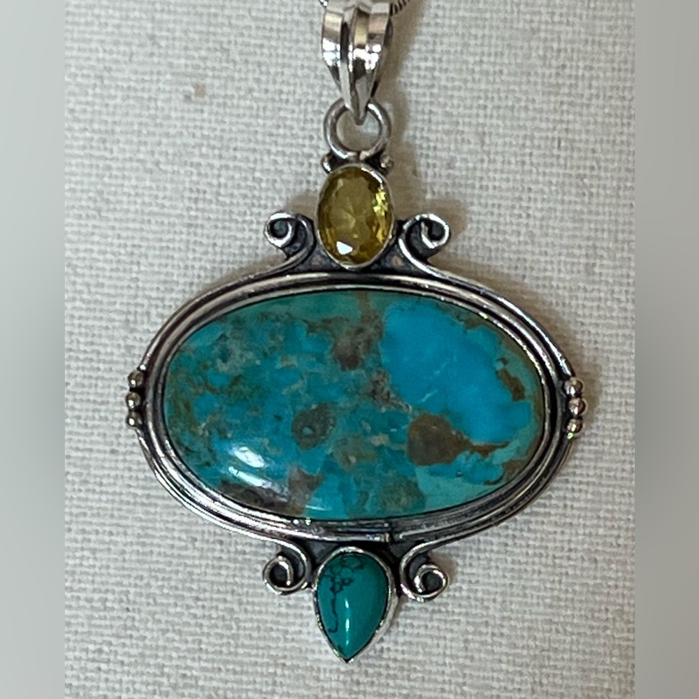 Turquoise, Citrine and Sterling Silver Pendant